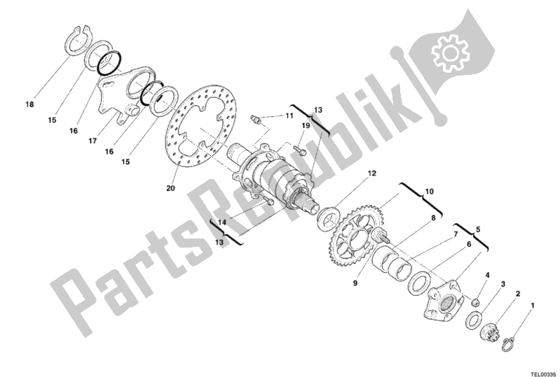 Todas as partes de Cubo, Roda Traseira do Ducati Monster S2R 800 Dark USA 2006